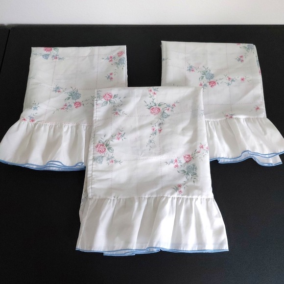 jcpenney Other - 3 VTG  JC Penney Pillowcase 2 KING 1 Twin Ruffle‎ Pink Blue Floral Cottagecore